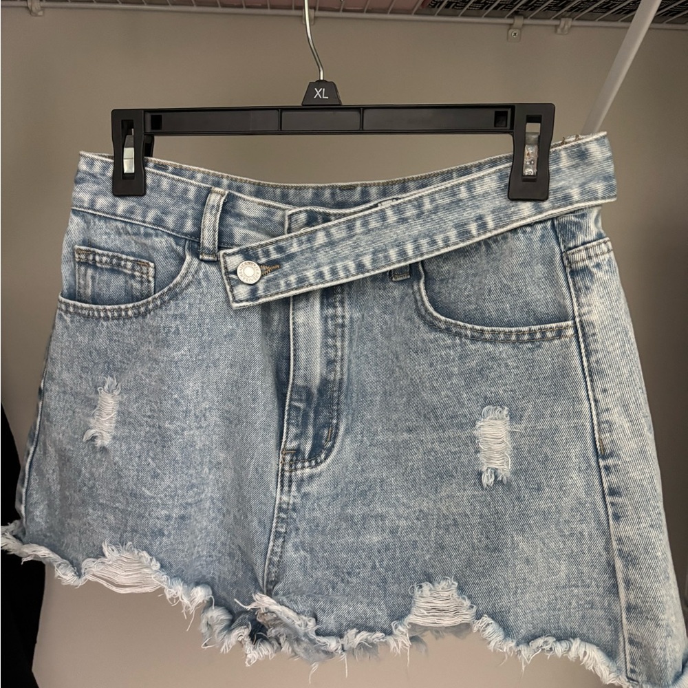 Light Blue Distressed Denim Shorts